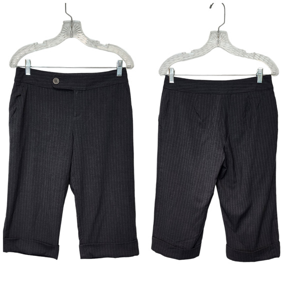 ECI Pants - E by Eci Bermuda Cuff Hem Striped Denim Dress Pants Size 4 Color Gray/Blue